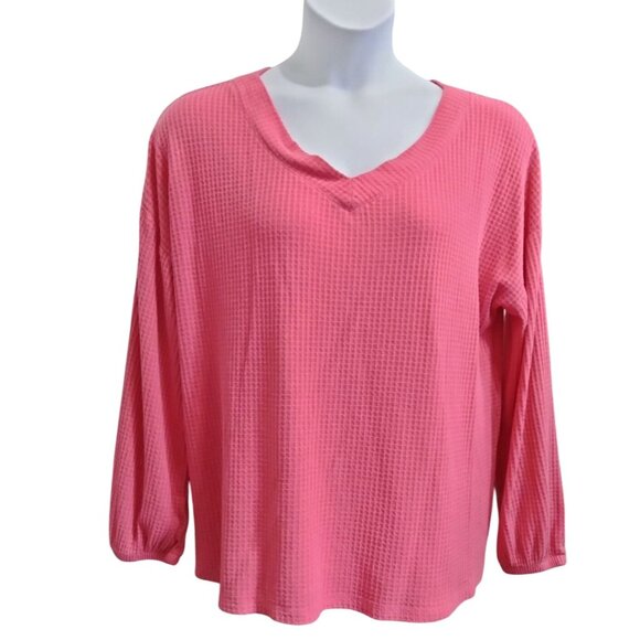 Lane Bryant Size 14/16 Top Womens Pink Textured Long Sleeve Lightweight Casual - Picture 2 of 7